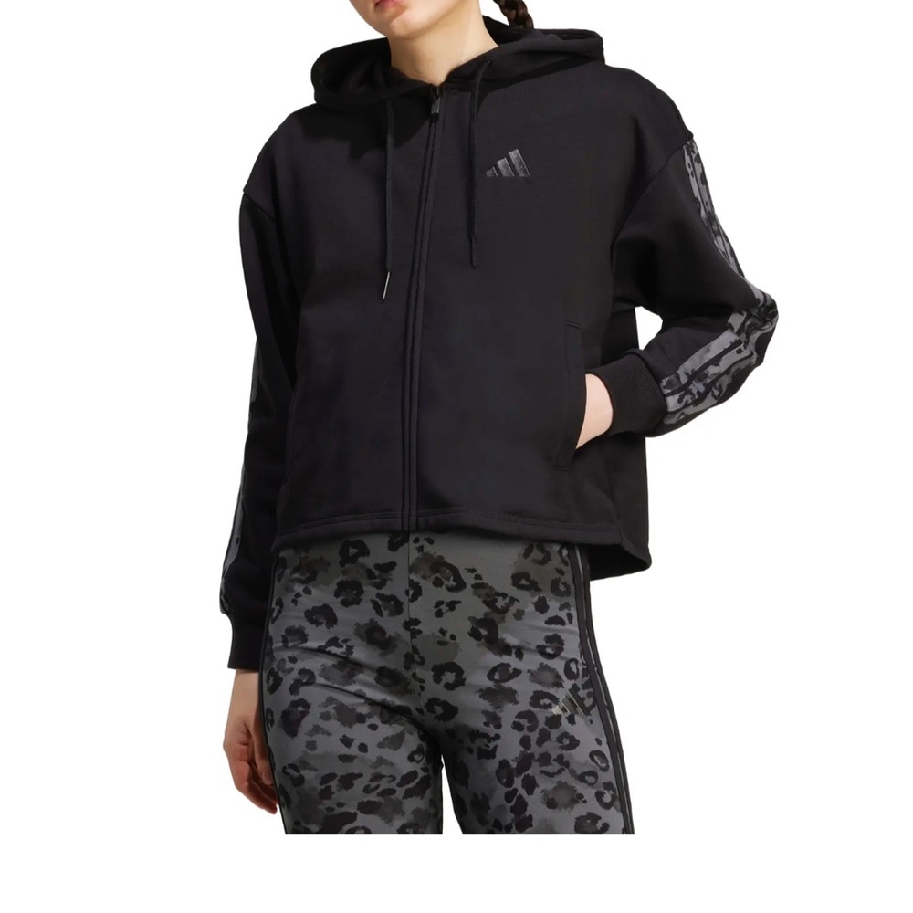adidas Black animal print hooded zip up sweatshirt